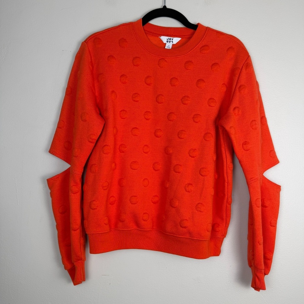 Joy Lab Sweatshirt Womens Small Orange Textured Polka Dot Cut-Out Elbow Crewneck - Picture 6 of 15